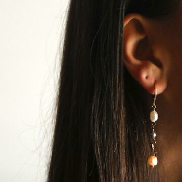 model drop star earrings pearls white black pink