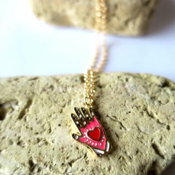 Heart in hand red pendant necklace love