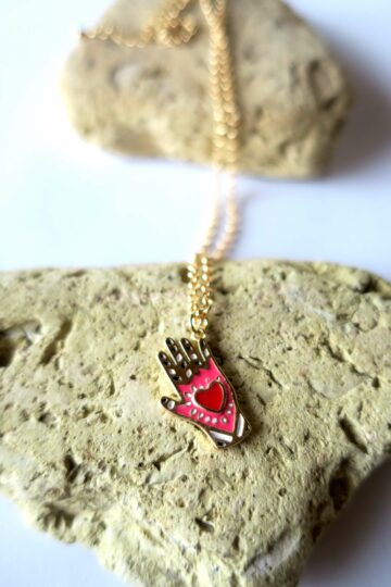 Heart in hand red pendant necklace love