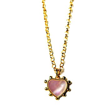 Mother pearl heart pendant necklace gold filled
