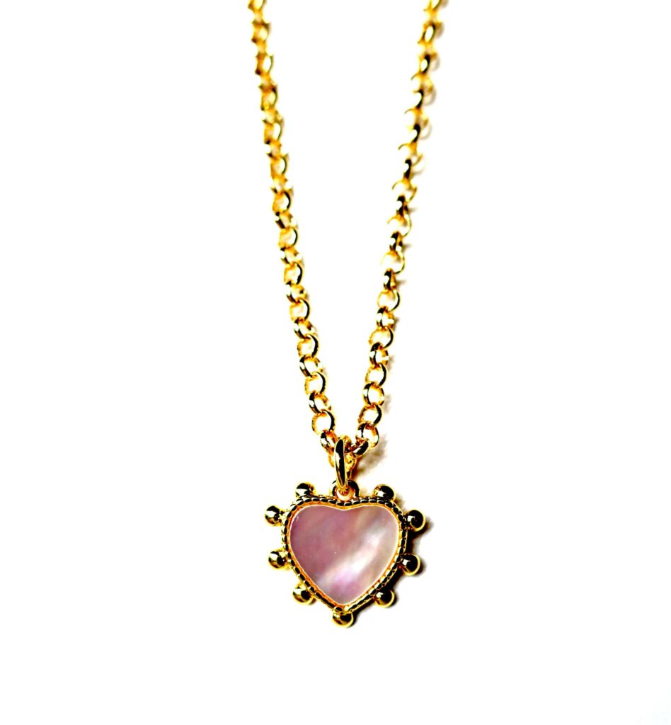 Mother pearl heart pendant necklace gold filled